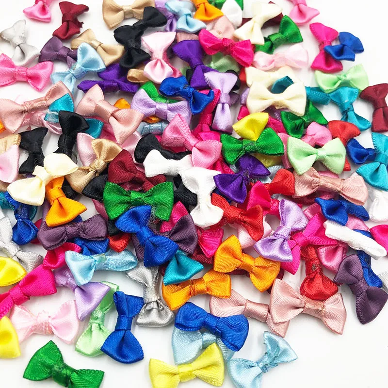 Satin Ribbon Bows Flower Appliques 100pcs for Sew Craft Kid's Cloth