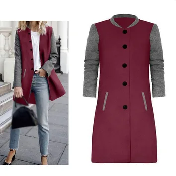 

Women Winter Coat Autumn Button Slim Outerwear Spring Fashion Patchwork Black Female Warm Windproof Overcoats