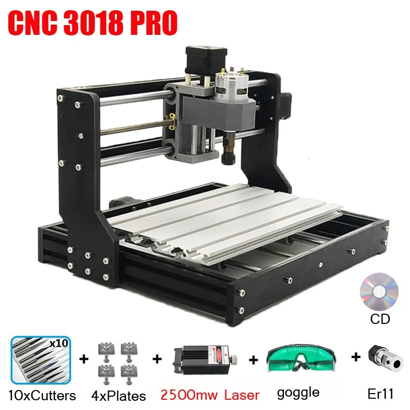 Add 2500mw laser CNC 3018 PRO лазерный гравер древесины ЧПУ маршрутизатор машина GRBL ER11 Хобби DIY гравировальный станок для дерева PCB ПВХ Мини CNC3018 гравер - Цвет: Add 2500mw laser