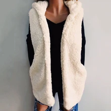 Теплый жилет, верхняя одежда для женщин, модная зимняя плюшевая Толстовка без рукавов, кардиган, одноцветная верхняя одежда, пальто из искусственного меха, одноцветные Топы с капюшоном