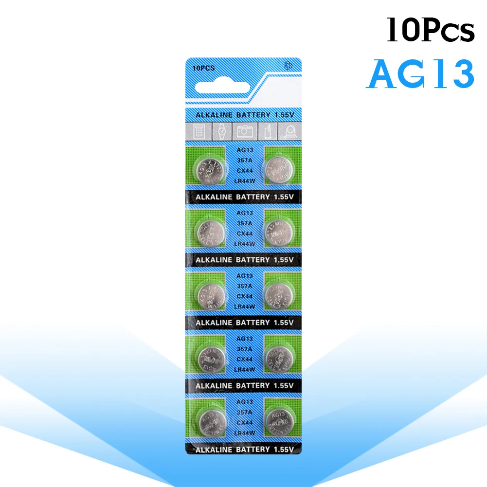 10 Uds AG13 batería para ver LR44 L1154 RW82 RW42 SP76 A76 357A 1,5 V pilas alcalinas batería de juguete