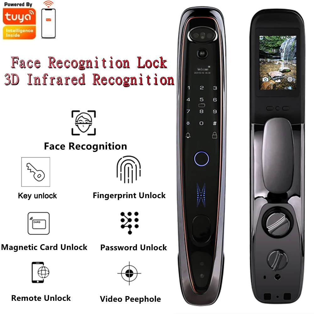 biometric card reader TUYA WIFI 3D infrared light face recognition lock with camera fingerprint magnetic card password intelligent automatic door lock digital keypads