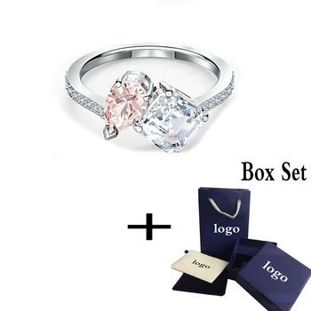 

2020 Fashion SWA New ATTRACT SOUL Ring Pink Water Drop A Square Decoration Crystal Female Romantic Generous Engagement Ring Gift