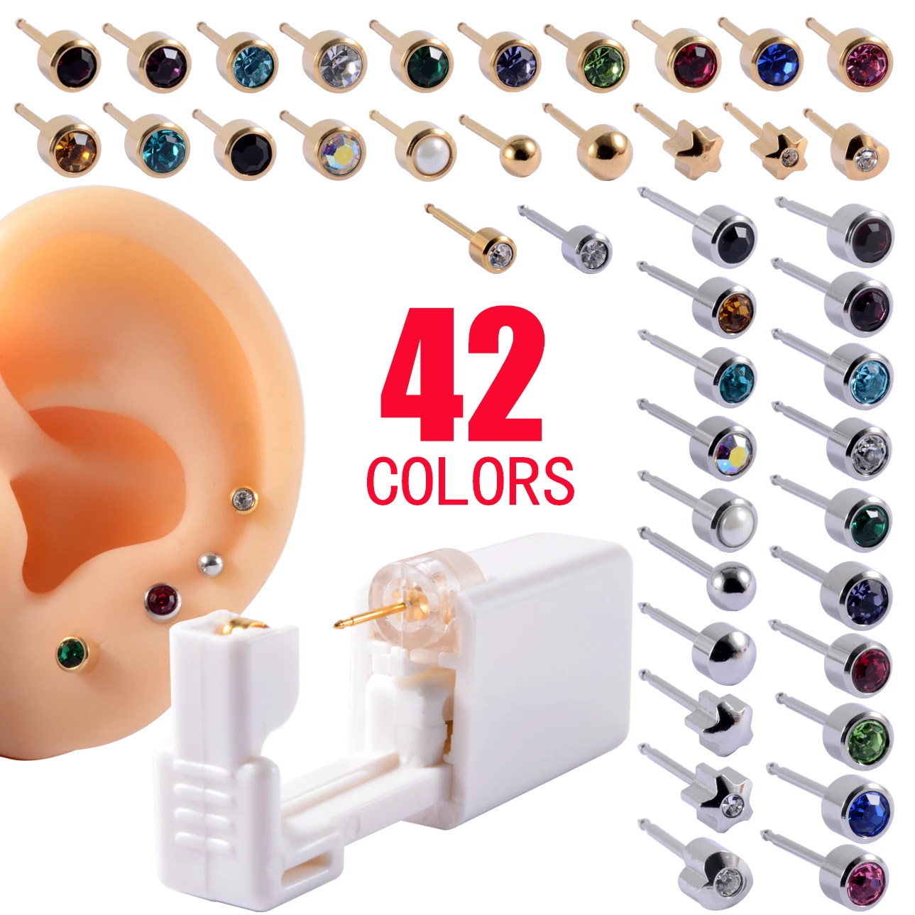 Ear Piercing Ear-Stud Unit-Cartilage Birthstone Disposable Sterilzed 2PC Gun No-Pain