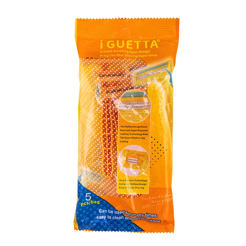 IGUETTA Men Razor For Face and Legs Yellow 5pcs Disposable Razor Two-Layer Blade Comfortable  Manual Razor Face Shaver For Women