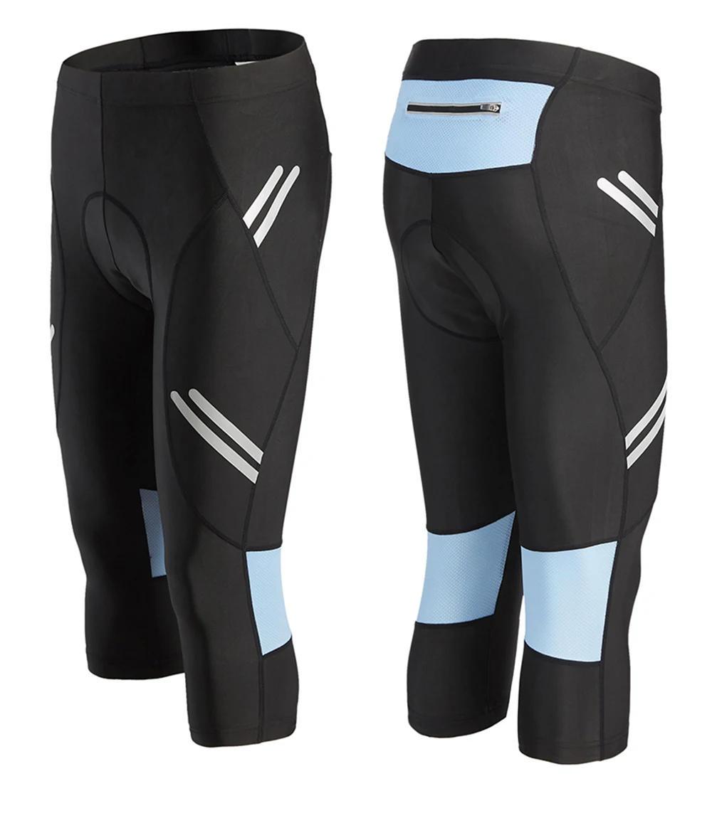 Cycling Tights Men Cycling Pant 3/4 Elastic Gel Pad Shockproof Calf -Length Bicycle Pants MTB Bike Trousers Riding