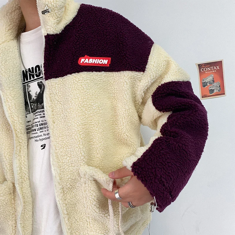wine red Winter Korean Version Of Europe And The New Thickening Lapel Loose Stitching Wool Liner Woolen Coat - Цвет: wine red