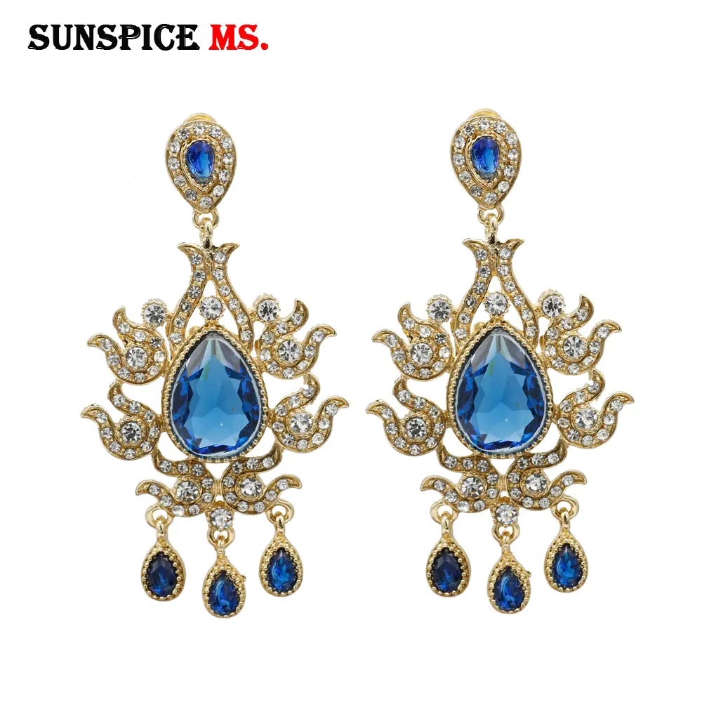 ll093blue SUNSPICE MS maroc женская серьга для церемонии бракосочетания золотого цвета длинная Красота свадебный горный хрусталь ювелирные изделия турецкий, этнический bijoux - Окраска металла: ll093blue