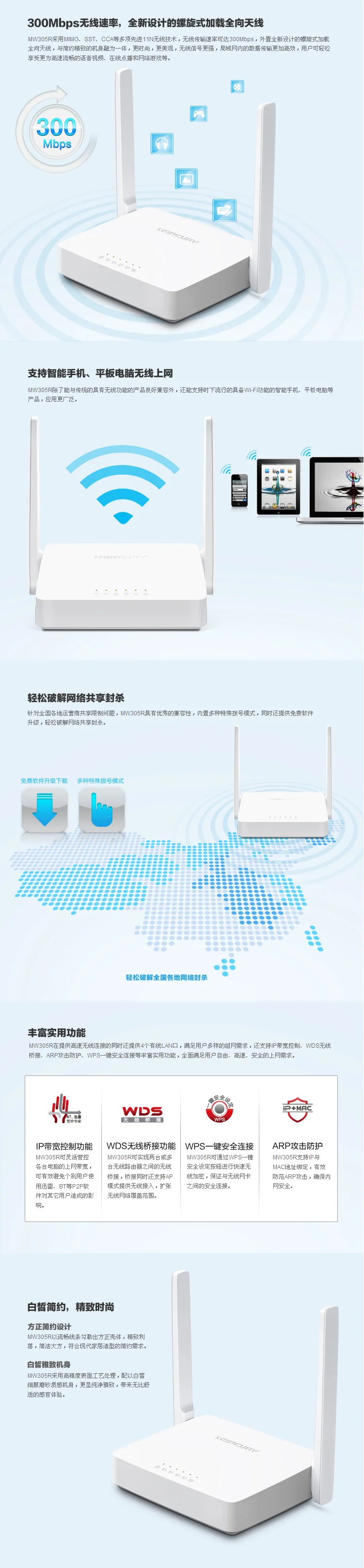 Mercury Wireless Router through the Wall Wang 300M W305r Household WiFi Unlimited Mini AP