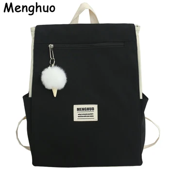

Menghuo Women Backpack New College School Bag with Fuzzy Ball Ladies Cute Backpack Girl Shoulder Bags Female Travel Bag Mochilas