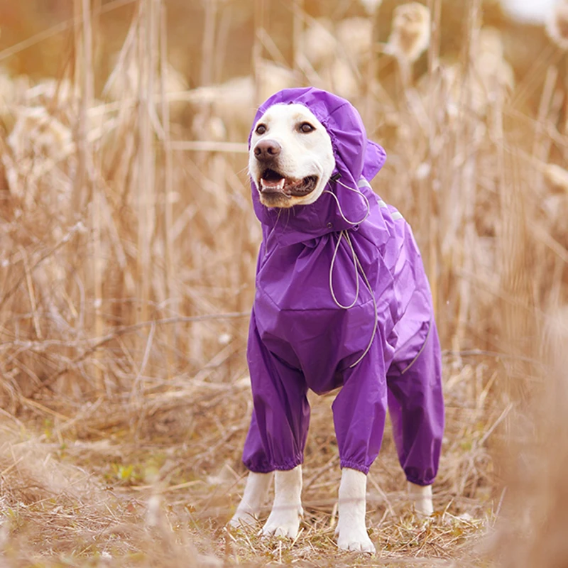 Плащ для собак Светоотражающая водонепроницаемая одежда с высоким воротом и капюшоном комбинезон для маленьких больших собак плащ-дождевик золотистый Лабрадор-ретривер