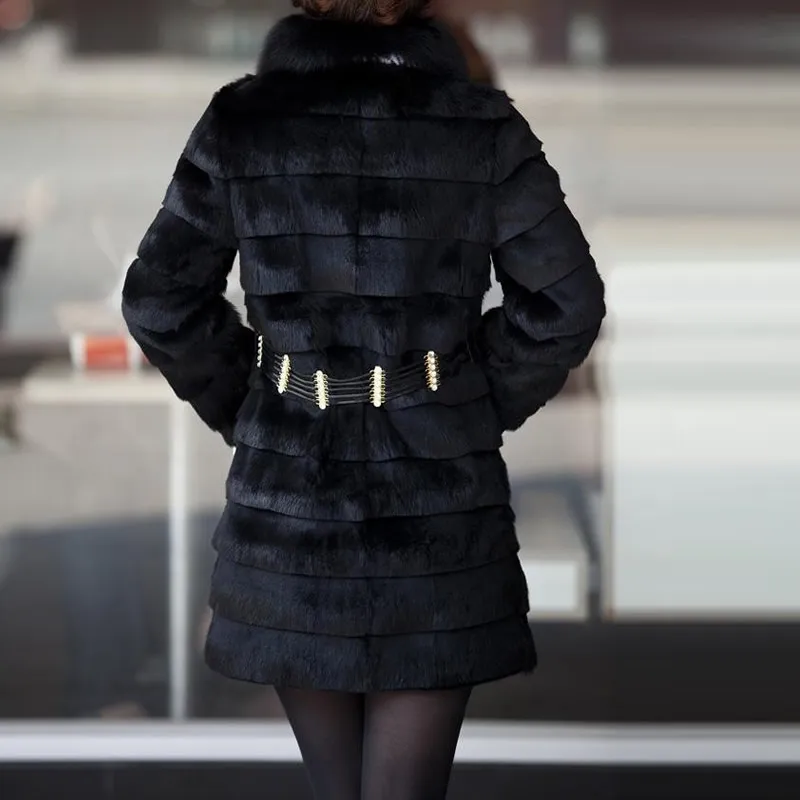 6XL Winter Women Plus Size Women Clothing 2XL 3XL Middle Long Luxury Fake Mink Fur Coats Black White Faux Fur Coat