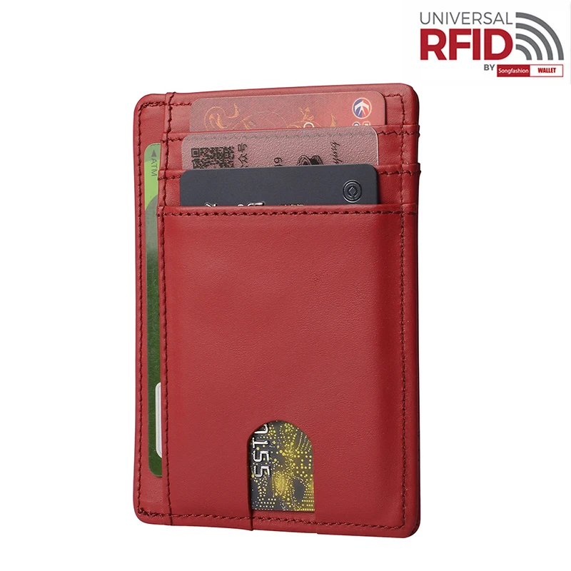 Red B Ретро мужской кошелек, противоугонная кисть, RFID Кошелек для монет, яловая кожа, Открытый Тонкий клатч, много слотов для карт, кредитный держатель для карт - Цвет: Red B