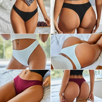 FINETOO 3PCS/Set G-string Cotton Women Lingerie Panties Thong Female Underwear Sexy Pantys Underpant Girl Intimates Thongs S-XL 2