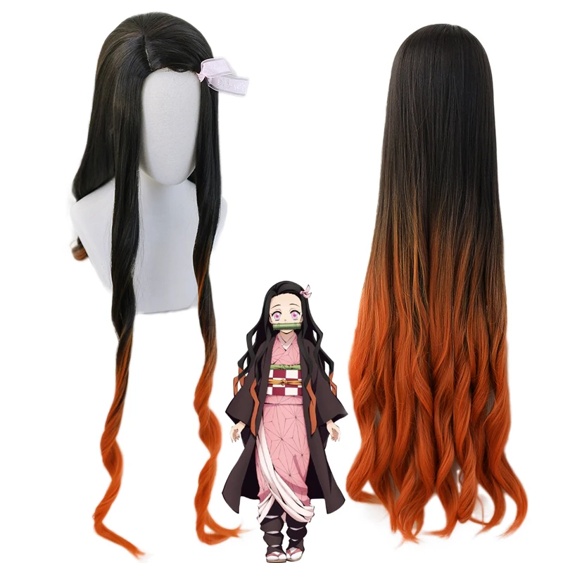 Demon Slayer Kimetsu No Yaiba Kamado Nezuko черный коричневый длинные волнистые косплей