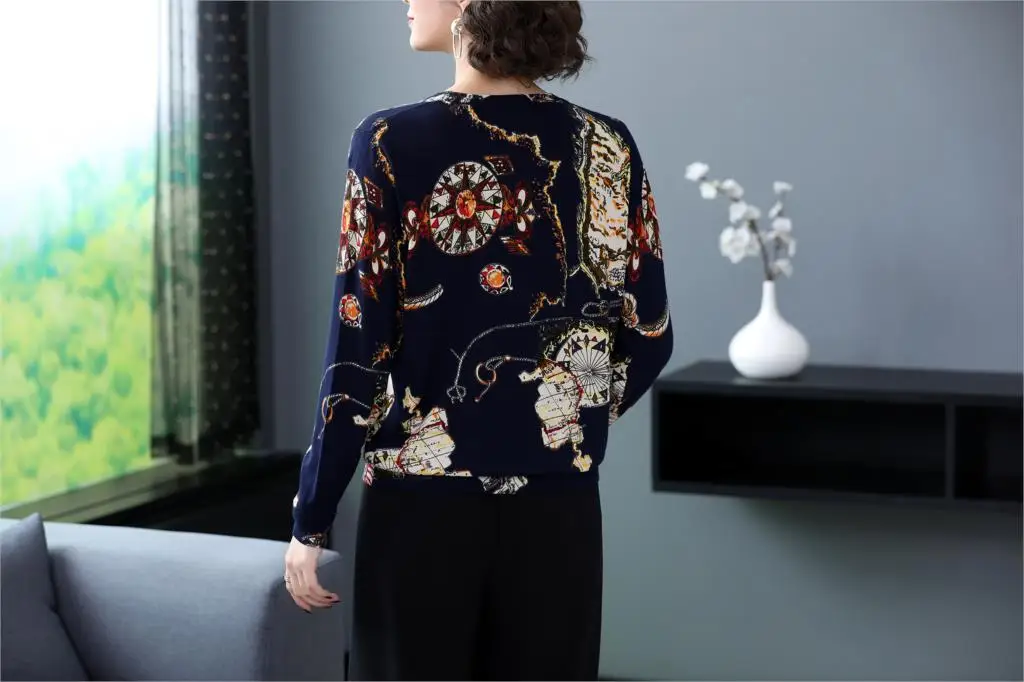 YISU Autumn Winter Sweater O-Neck Long Sleeve pullover fashion Print pattern Jumper Tops Casual Loose Knitted sweaters Women