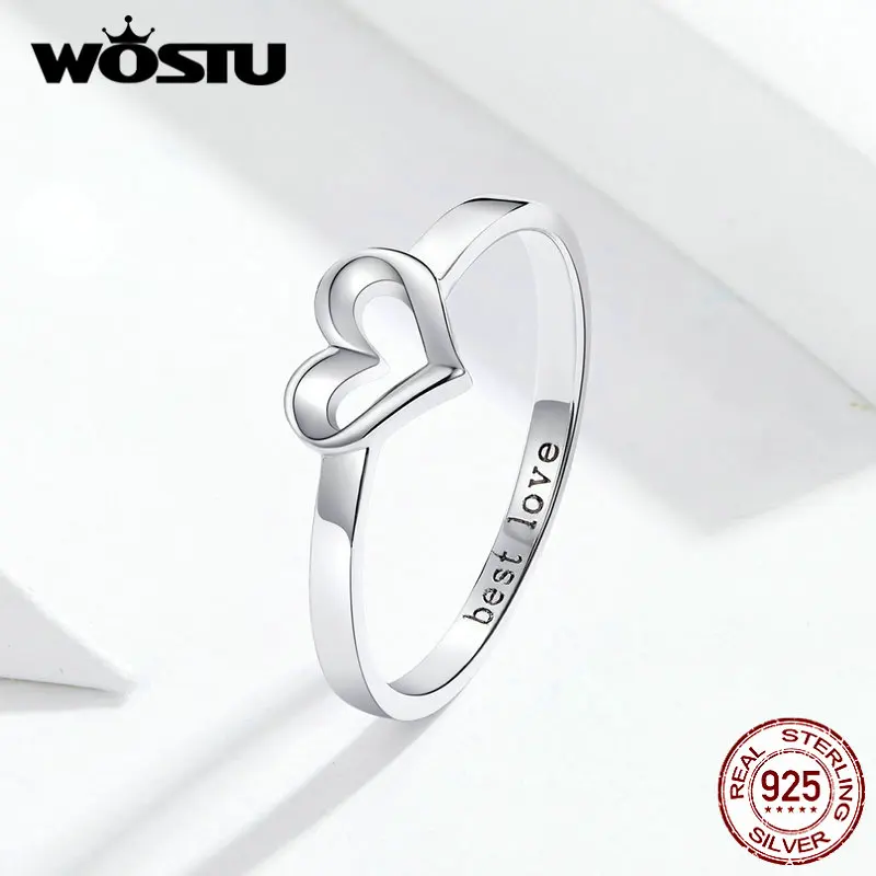 WOSTU Новое поступление Настоящее 925 пробы Серебряная форма любви простой дизайн, Серебристый кольца для женщин модный подарок CQR578