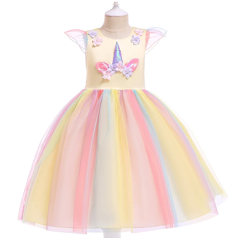 Girls Unicorn Dress Gown Birthday Party Fantasy Princess Dresses