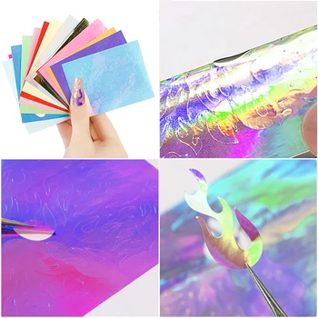 

16Pcs/set Colorful Holographic Fire Flame Hollow Sticker Nail Art Transfer Sticker For Nail Pattern Painting Wrap Paper Foil Tip