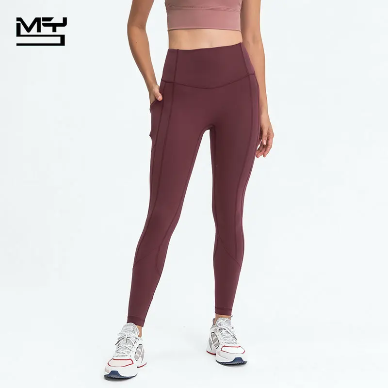 

MYS 2021 Naked Feel Yoga Pants NO FRONT SEAM GYM Capri High Waist Squat Proof Pocket Leggings Sport Women Fitness Workout Tights