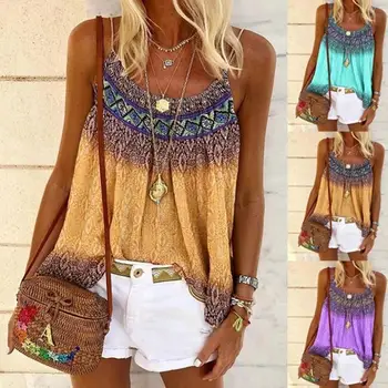 

2020 Europe and the United States summer explosion printed shoulder loose neck straps sling tops sling vest models round ca U8P1