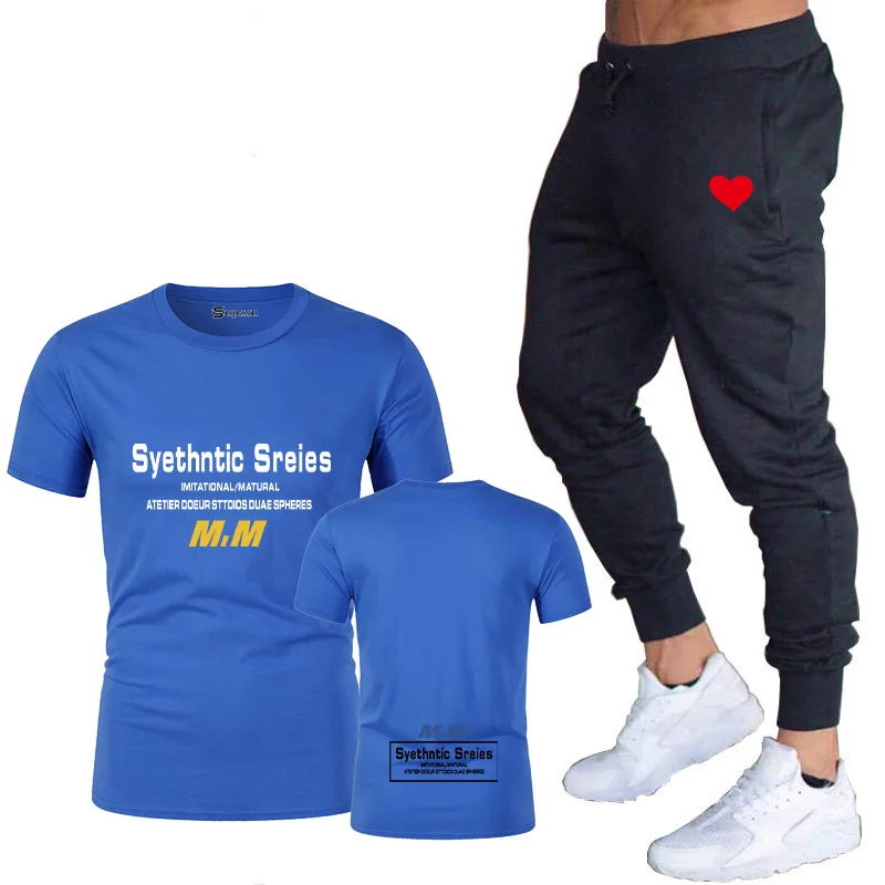 blue Летняя мужская футболка с надписью Syethntic Sreies, футболка с круглым вырезом, Повседневная брендовая одежда, мужская футболка, набор уличных штанов - Цвет: blue