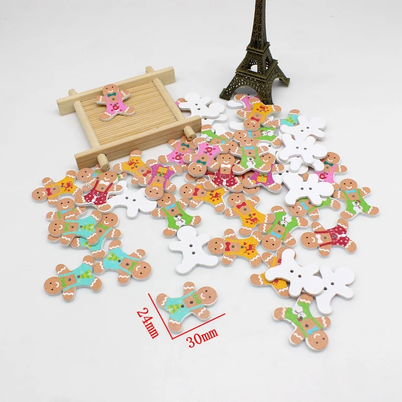 40pcs/pack Mixed Christmas Wooden Buttons for Craft Scrapbooking Products Accessories 2 Holes 2