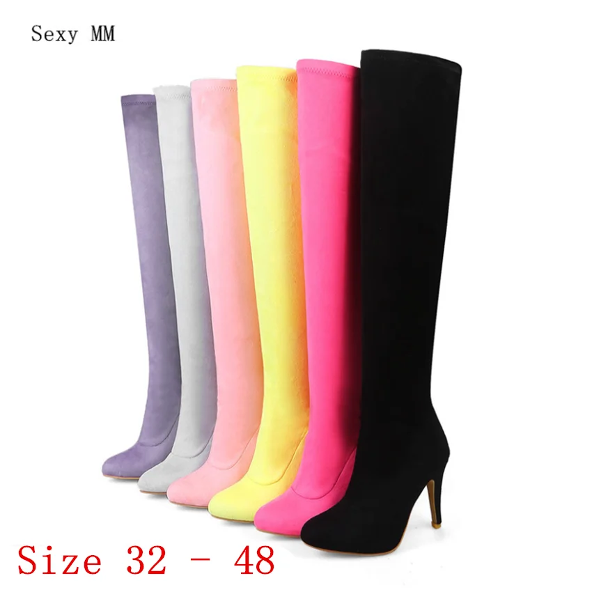 Сезон весна осень Женские ботфорты Эластичные сапоги выше колена на высоких
