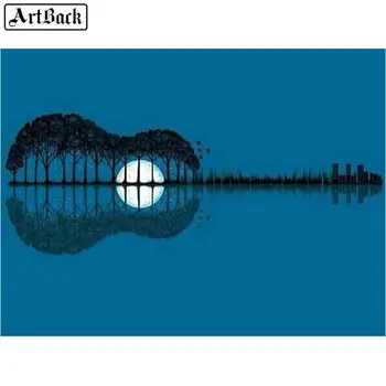 

Mosaic art 5d diamond painting guitar music icon full square landscape moon reflection home decoration