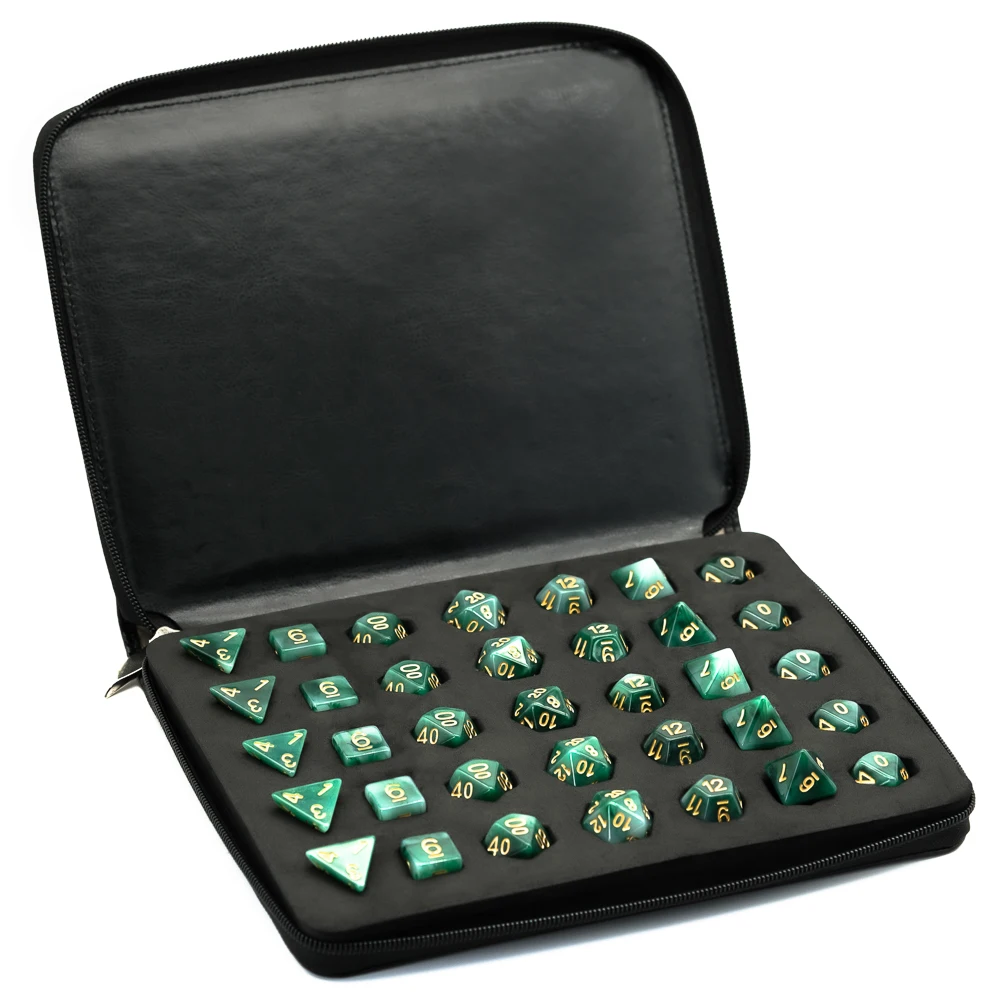 Cusdie Dice Case with Random 7 Pcs Dice -Dice Holder Compatible with DND Polyhedral Dice Store Up to 5 Sets/35Pcs Dices dice storage case