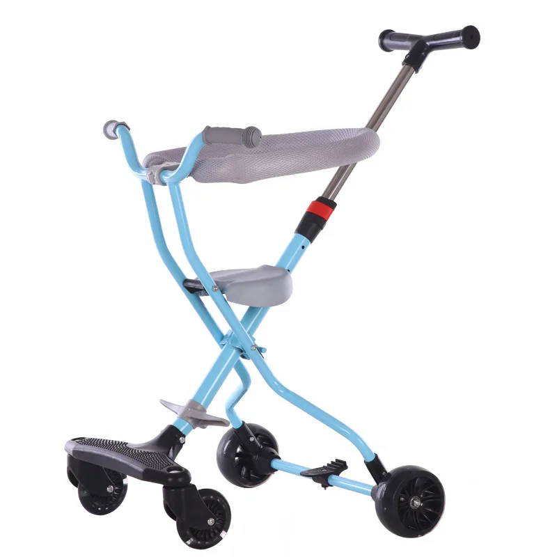 Детская тележка, увеличивающая ограждение, четырехколесная многофункциональная ходунка с тормозом, складная детская коляска - Цвет: Blue