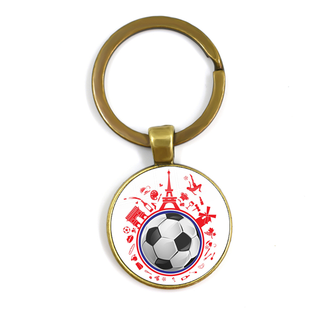 Football Team Emblem Keychain France Flag and Football Logo Key Ring Jewelry European Football Funs Cool Men Gift