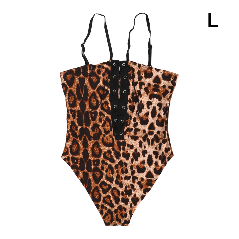 Leopard L OLO Сексуальная женская пижама с открытой промежностью Тедди галстук бюстье Глубокий V нижнее бельё платье для женщин кружева Porno Babydoll Повязки - Цвет: Leopard L