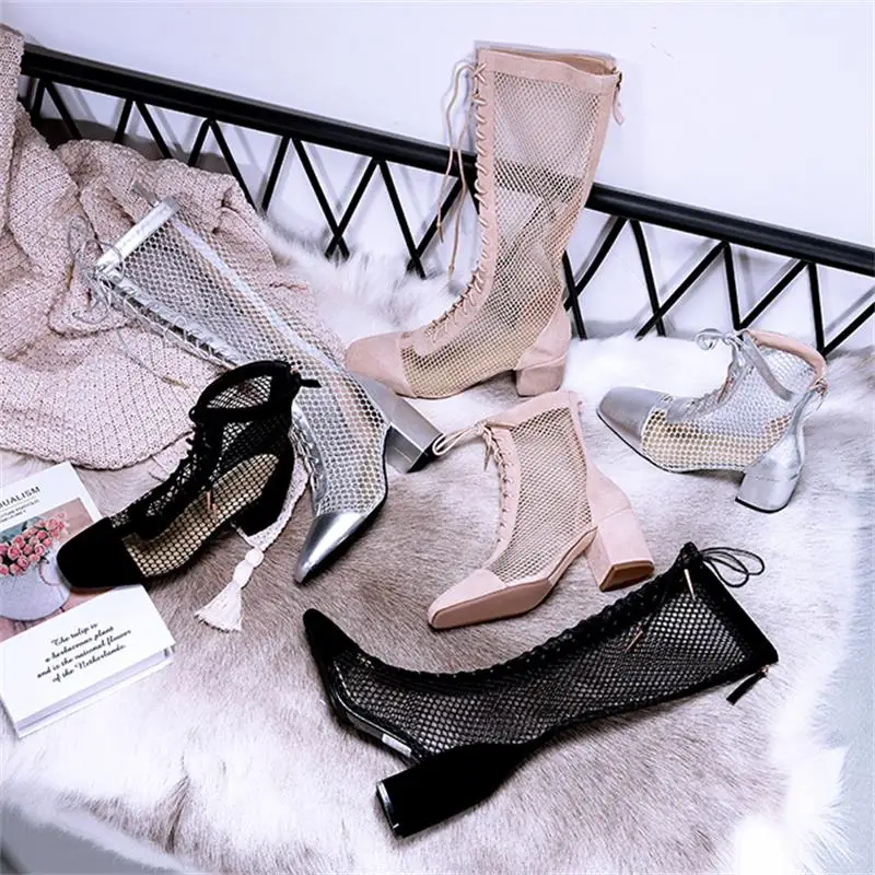 Zapatos De Mujer; коллекция года; Лидер продаж; сезон весна-лето; женские высокие сетчатые ботинки на шнуровке с перекрестной шнуровкой; женская обувь; Botas Largas Dama