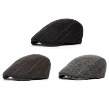 Осенне-зимняя шерстяная Улучшенная плоская кепка Классическая винтажная полосатая кепка мужская шапочка из спандекса шапки береты Британский западный стиль