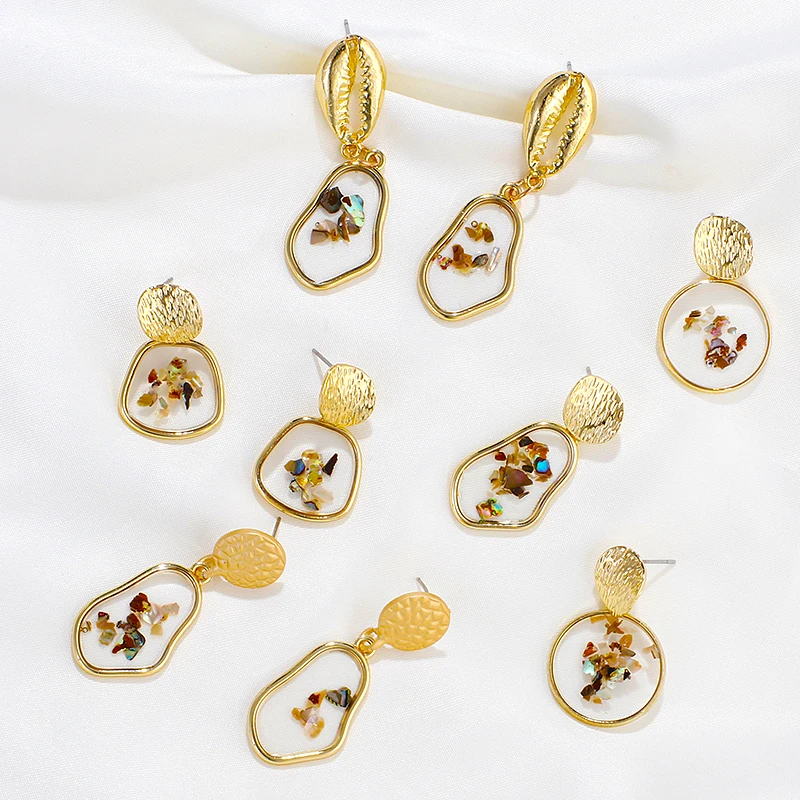 

AENSOA Vinatge Earrings Bohemia Korean Earrings For Women BOHO Gold Color Clear Resin Drop Earrings Brincos Tortoise Jewelry