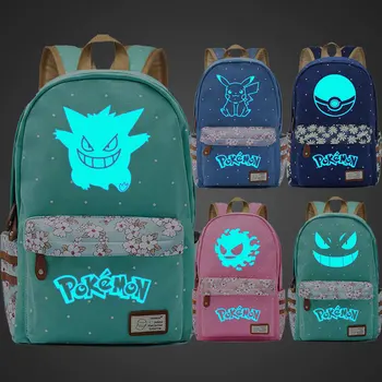 

Blue Luminous New Cute Cartoon Pokemon Pikachu Flowers Dot Boy Girl School bag Women Bagpack Teenagers Canvas Lady Femme Backpa