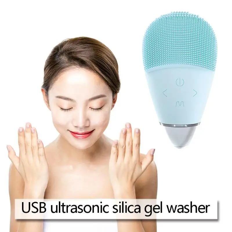 2 in 1 Waterproof USB Ultrasonic Vibration Silicone Facial Cleaner Brush