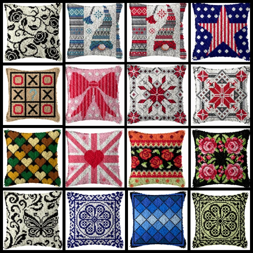 Latch Hook Vintage Cushion Pillowcase Canvas Crocheting Foamiran Pillow Embroidery Pillow Latch Hook Kit Knitted Knot
