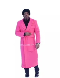 1Pcs Fashion Jacket Pink Men’s Suits Winter Long Coat Casual Blazer Tailor-made Evening Party Wear Only One Coat Men's Clothing