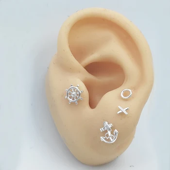 

Fashion stud earring plata 925 Anchor cross silver earring set 4pcs/set