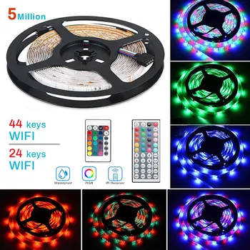 

LED Strip Light RGB 5050 SMD 2835 Flexible Strip Light EU Plug 5Meter With 24/44 Key Remote Control