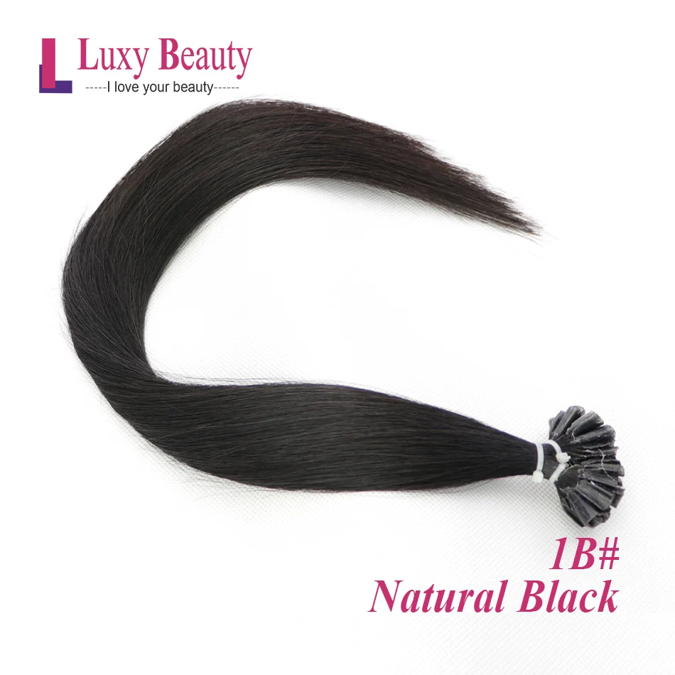 # 1B LuxyBeauty 1 г/шт. 50/75 шт. 1"-22" ногтей Человеческие волосы Remy для наращивания, Горячее наращивание волос для наращивания прямые машины сделаны кератиновые человеческие волосы 8 расцветок - Цвет: # 1B
