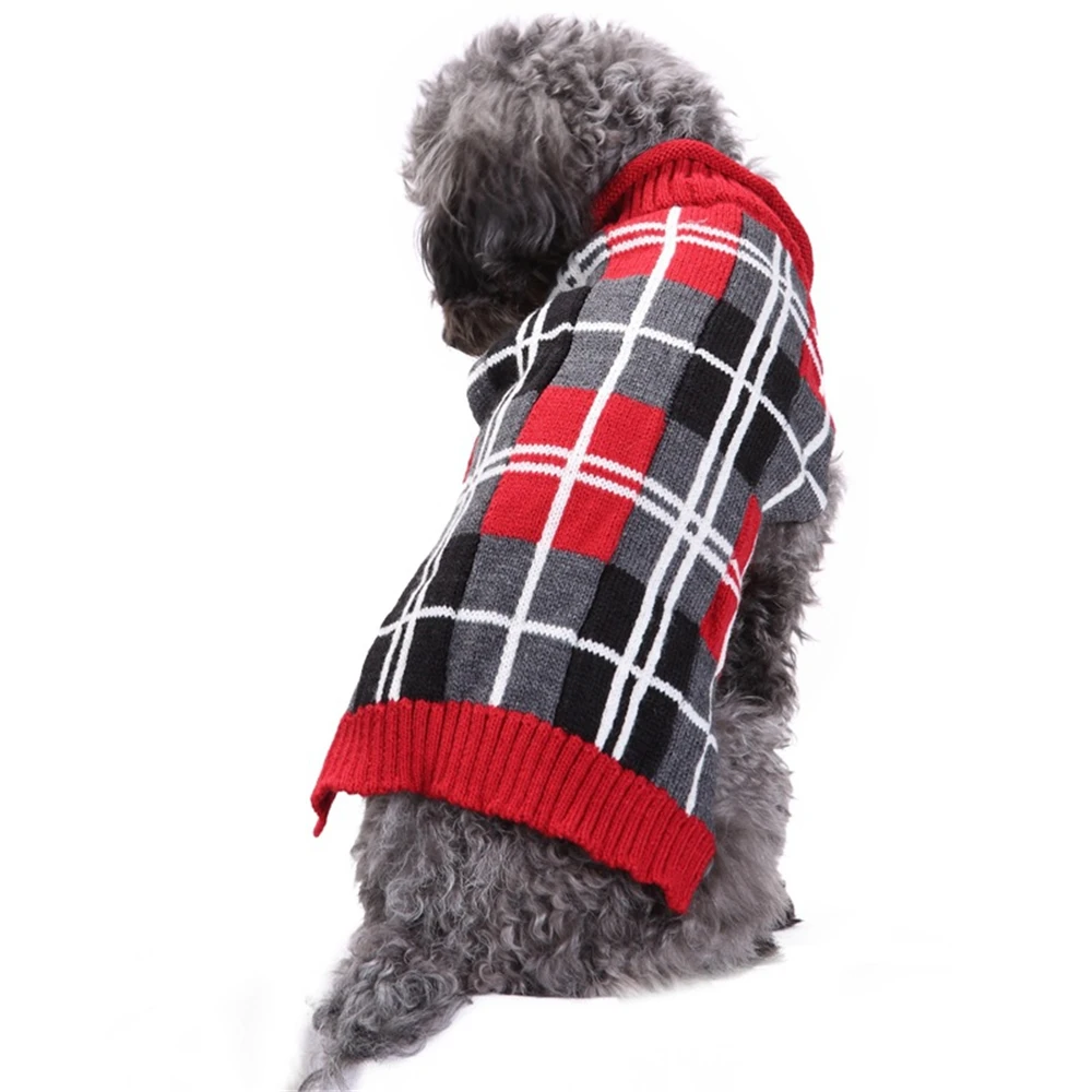 Вязаный свитер для щенка собаки кошки теплые зимние классические клетчатые
