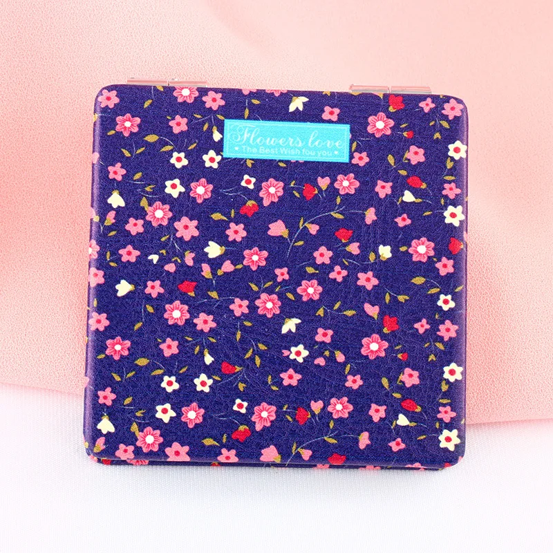 PU Folding Small Mirror Portable Makeup Pocket Mirror Round Mirror - Цвет: 21
