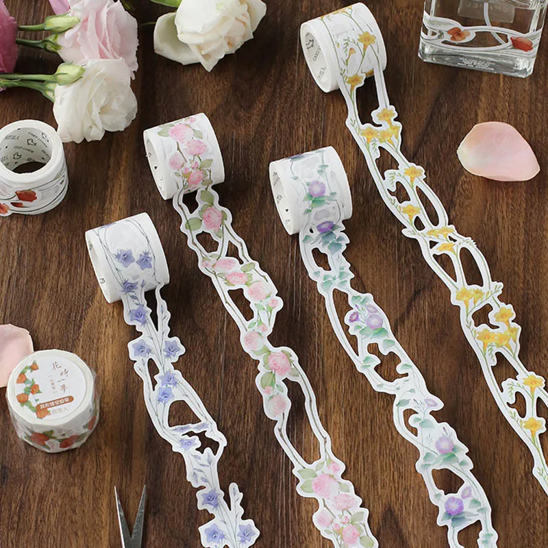 3M/roll Student Stationery Masking Tape Flowers Printing Hollow Out Washi Tape Sticker for DIY Diary Scrapbook Photo Album Decor