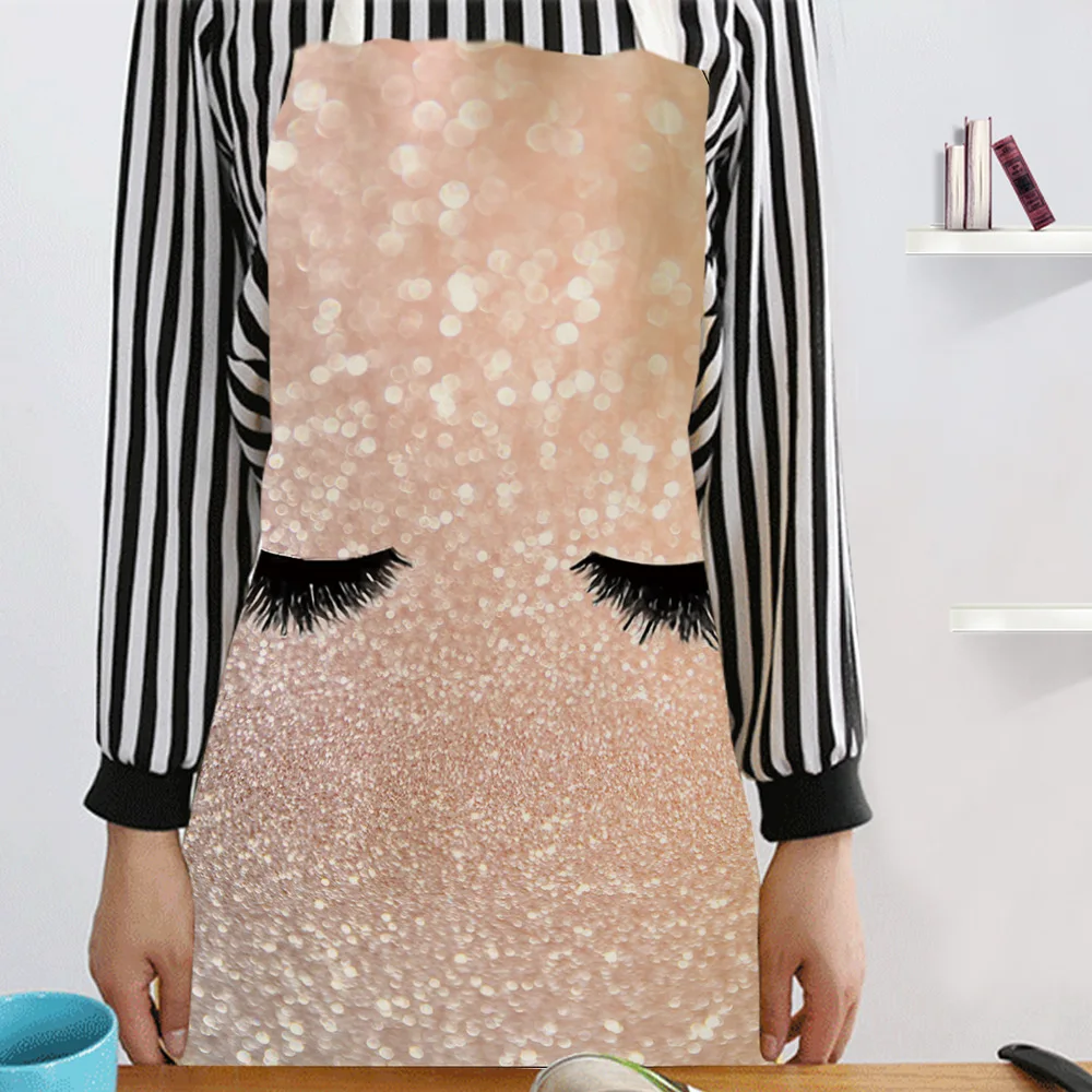 Colorful Eyelash Pattern Aprons Kitchen Cooking Aprons For Women Chefs Linen Waist Household Cleaning Apron Delantales