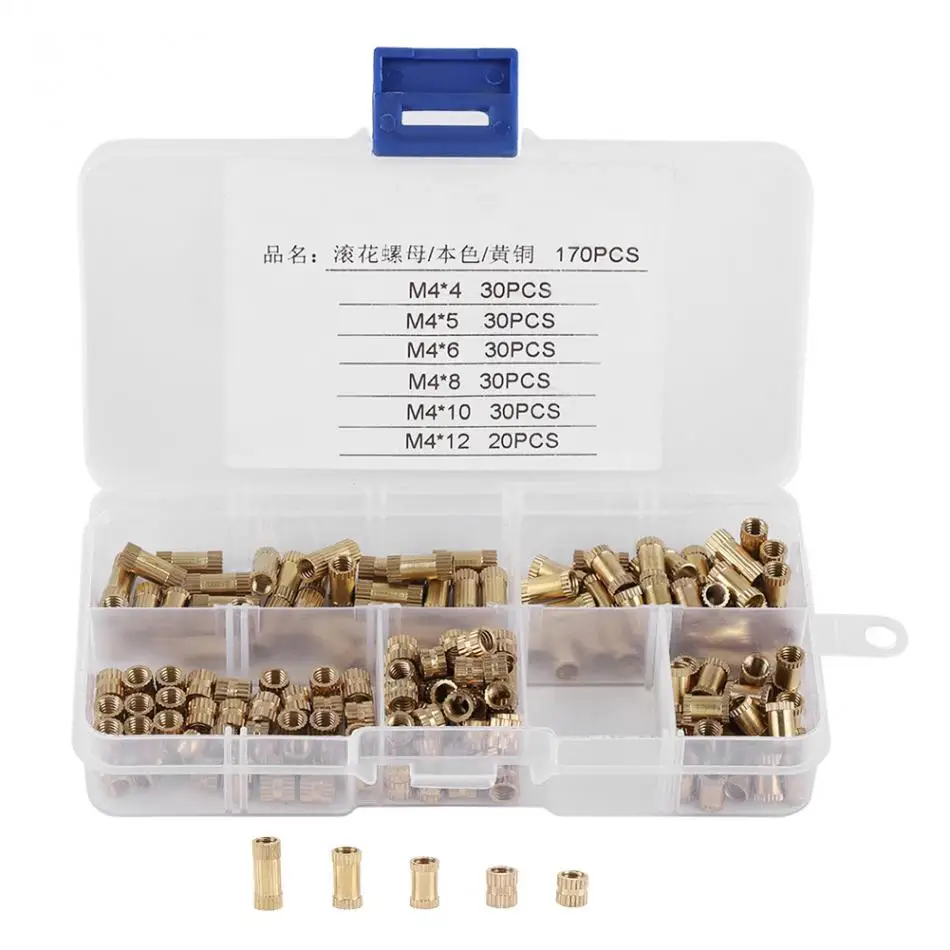170pcs M4 Brass Cylinder Knurled Threaded Round Insert Embedded Nuts