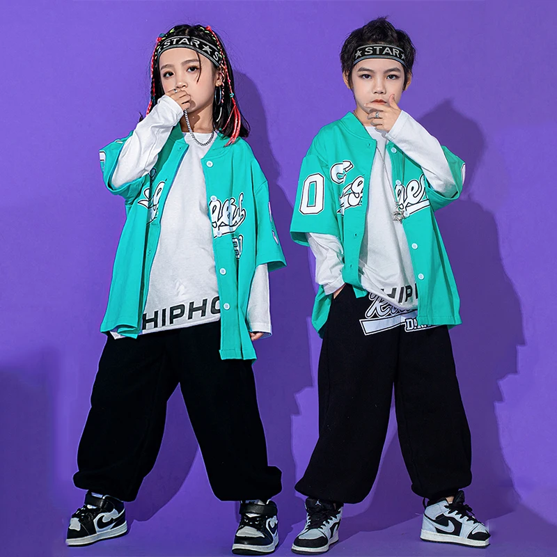 

Kids Hip Hop Clothing Loose Overalls Shirts Black Pants Boys Drum Show Girls Jazz Modern Dancing Clothes Rave Street Wear BL7236