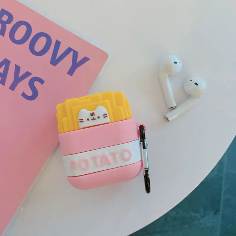 Для AirPods чехол с мультяшным изображением картофеля фри Cat защитный чехол для Airpods 12